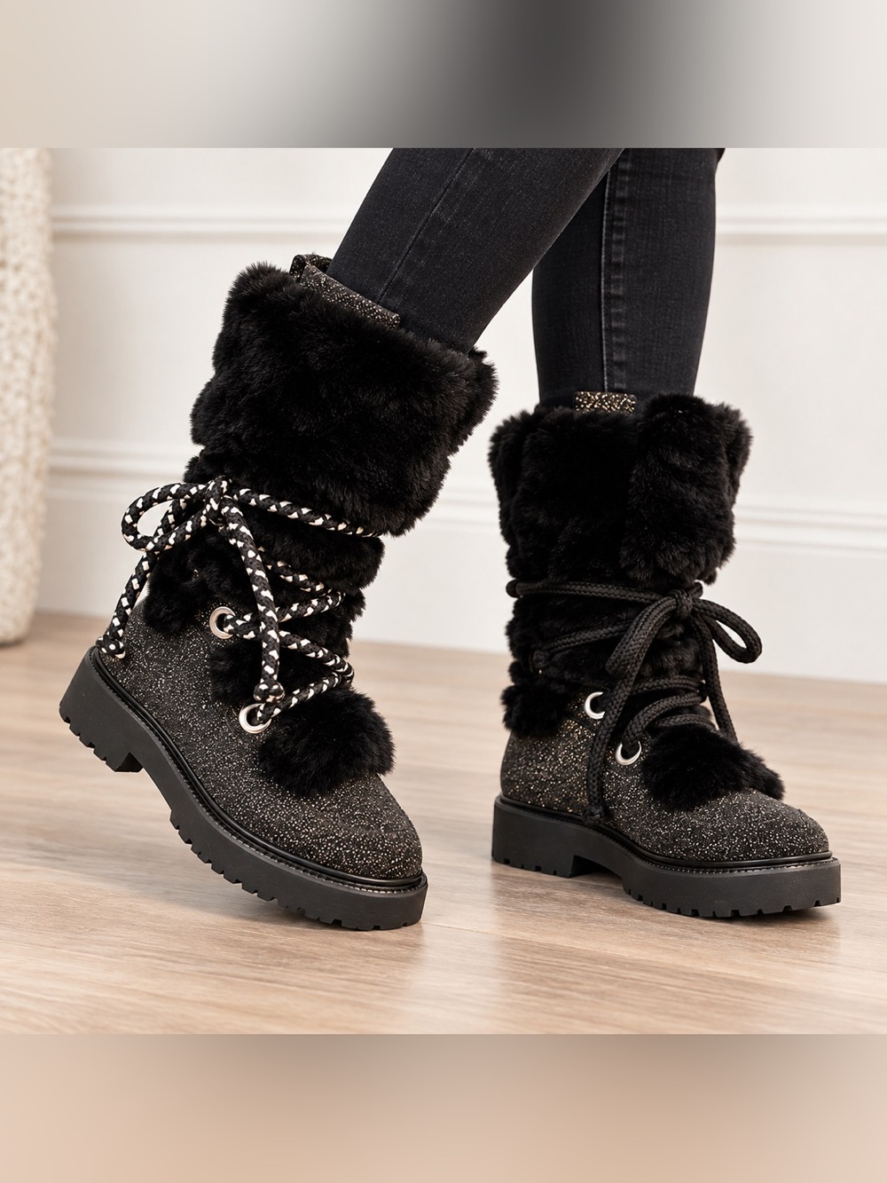 New Montelliana 1965 "Jolie / Mary" Luxury Fur-Trim Glitter Winter Boots 37/7